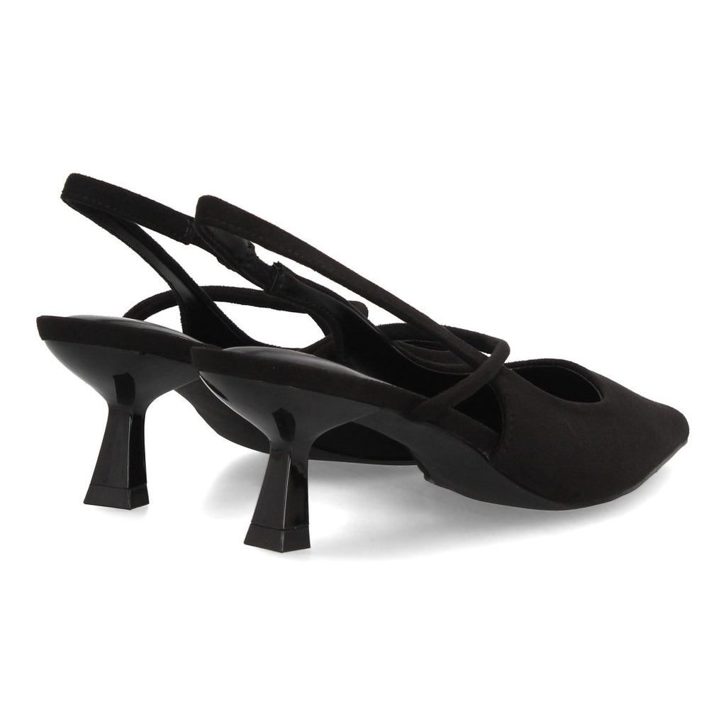 Zapatos de Salón de Mujer con Tacón Bajo, Punta Fina y Tiras Cruzadas -Negro