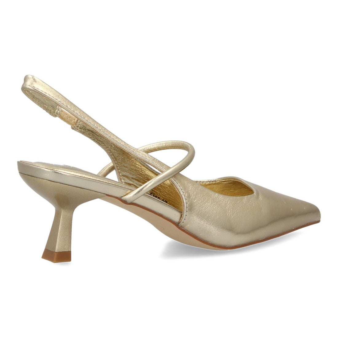 Zapatos de Salón de Mujer con Tacón Bajo, Punta Fina y Tiras Cruzadas -Oro