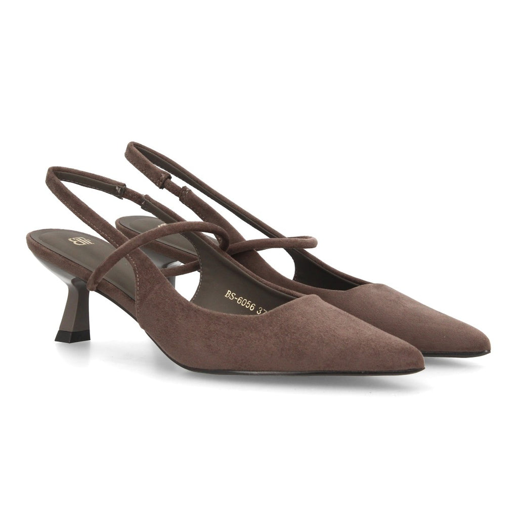 Zapatos de Salón de Mujer con Tacón Bajo, Punta Fina y Tiras Cruzadas -Gris