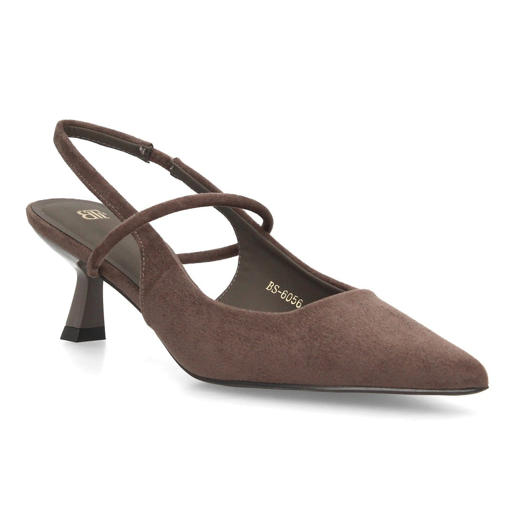 Zapatos de Salón de Mujer con Tacón Bajo, Punta Fina y Tiras Cruzadas -Gris