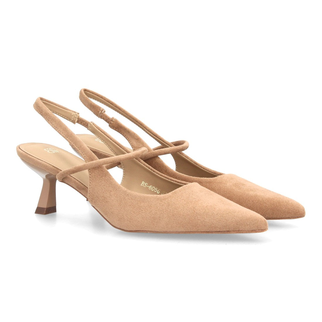 Zapatos de Salón de Mujer con Tacón Bajo, Punta Fina y Tiras Cruzadas -Beige