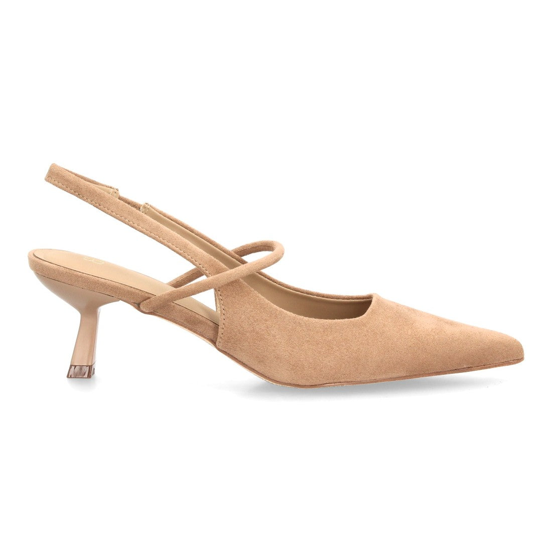 Zapatos de Salón de Mujer con Tacón Bajo, Punta Fina y Tiras Cruzadas -Beige
