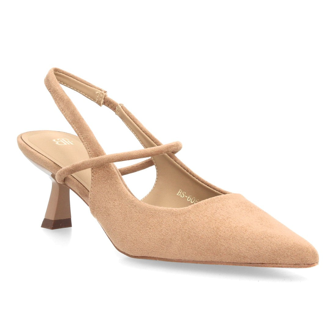Zapatos de Salón de Mujer con Tacón Bajo, Punta Fina y Tiras Cruzadas -Beige