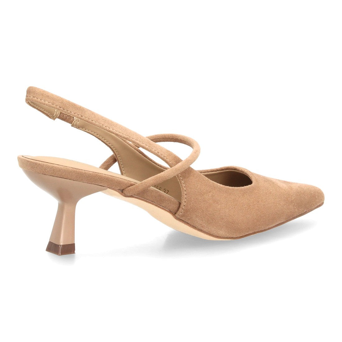Zapatos de Salón de Mujer con Tacón Bajo, Punta Fina y Tiras Cruzadas -Beige