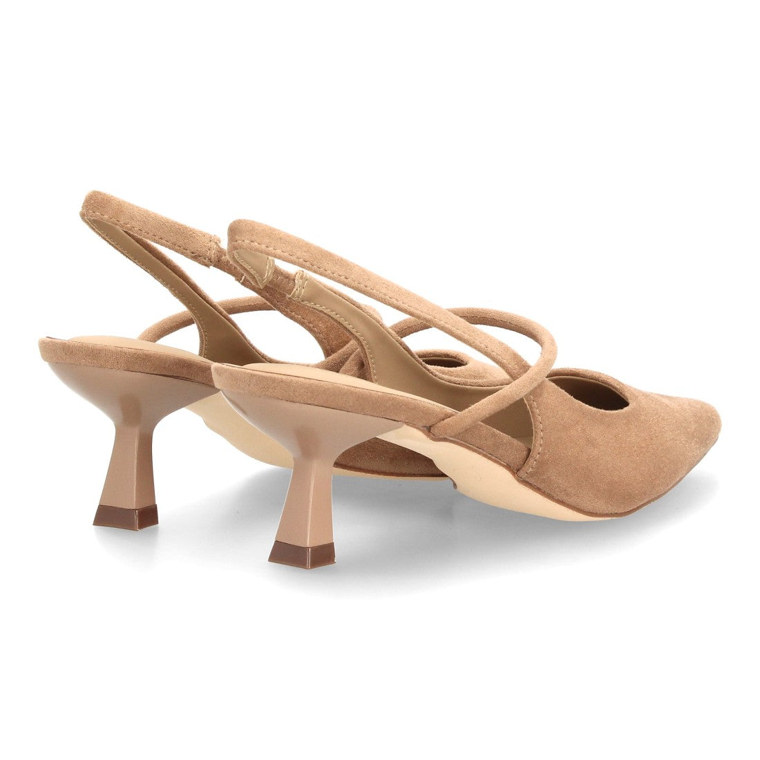 Zapatos de Salón de Mujer con Tacón Bajo, Punta Fina y Tiras Cruzadas -Beige