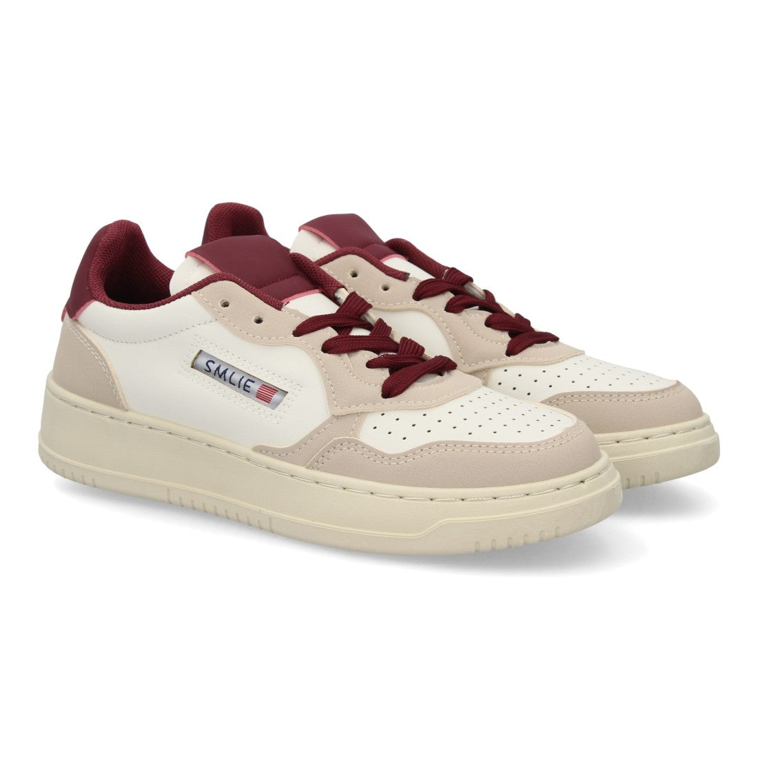 Zapatillas Retro de Mujer con Paneles Superpuestos y Puntera Perforada -Burdeos