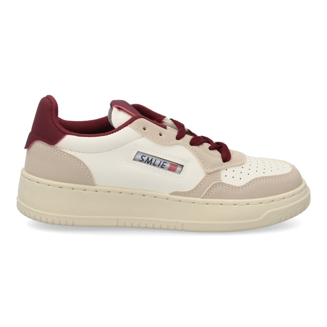 Zapatillas Retro de Mujer con Paneles Superpuestos y Puntera Perforada -Burdeos