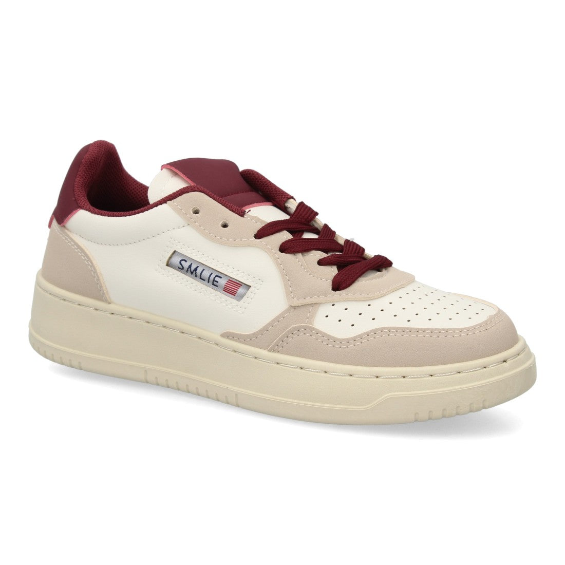 Zapatillas Retro de Mujer con Paneles Superpuestos y Puntera Perforada -Burdeos