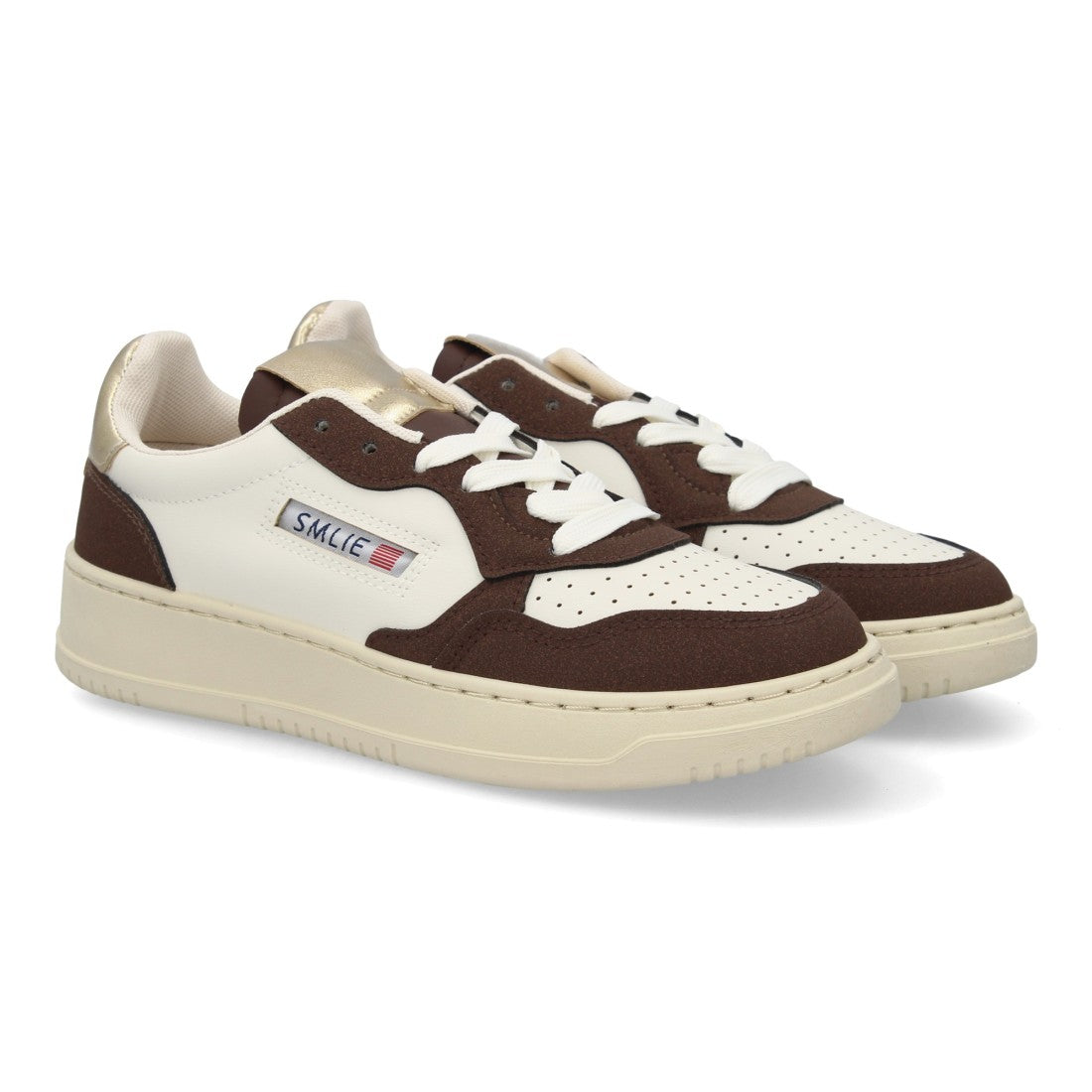 Zapatillas Retro de Mujer con Paneles Superpuestos y Puntera Perforada -Marron