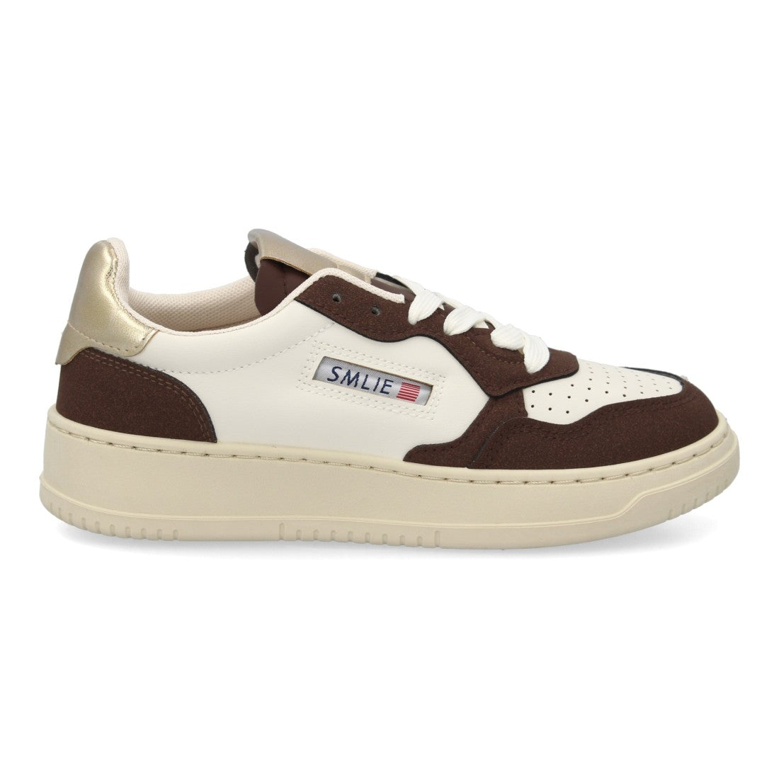 Zapatillas Retro de Mujer con Paneles Superpuestos y Puntera Perforada -Marron