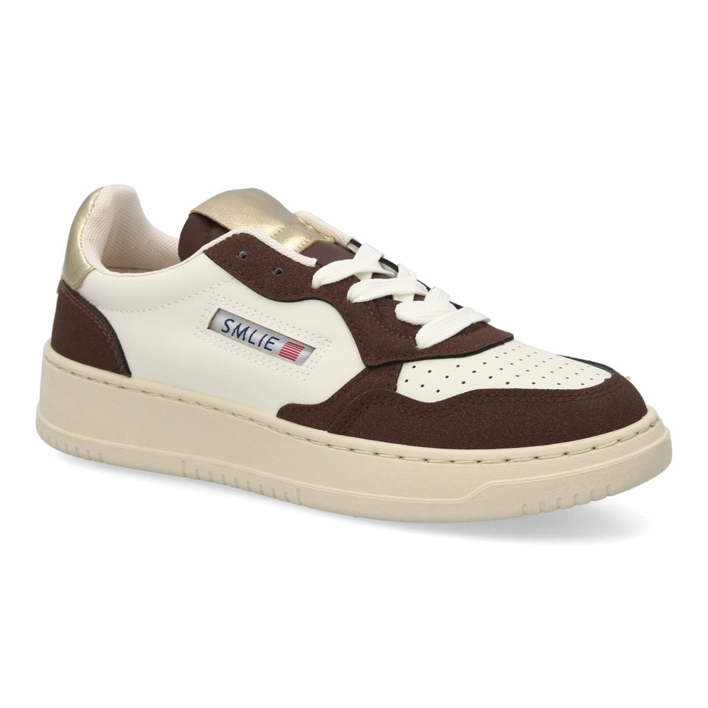 Zapatillas Retro de Mujer con Paneles Superpuestos y Puntera Perforada -Marron