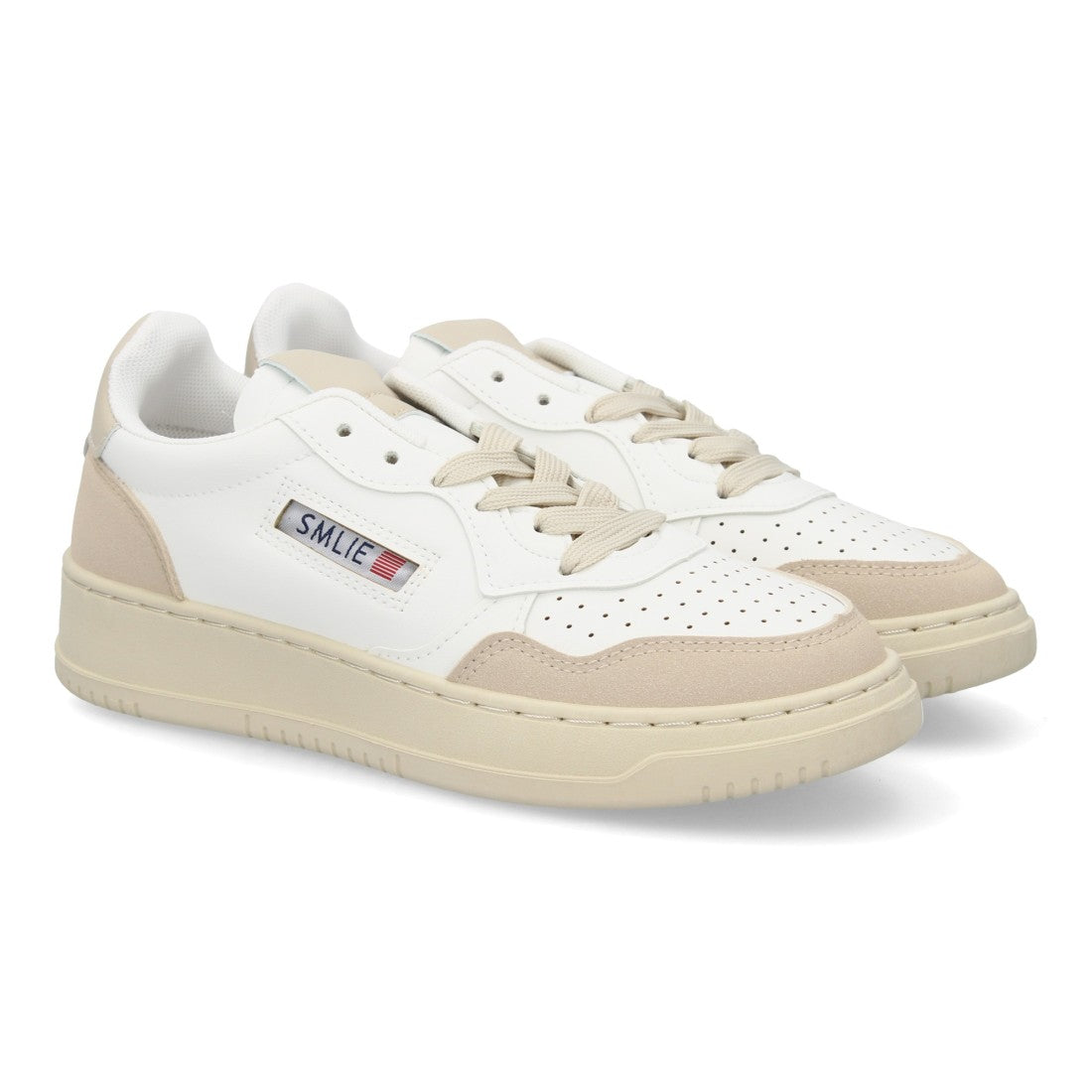 Zapatillas Retro de Mujer con Paneles Superpuestos y Puntera Perforada -Blanco