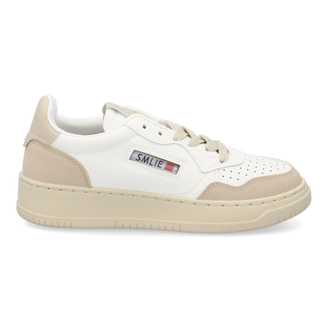 Zapatillas Retro de Mujer con Paneles Superpuestos y Puntera Perforada -Blanco