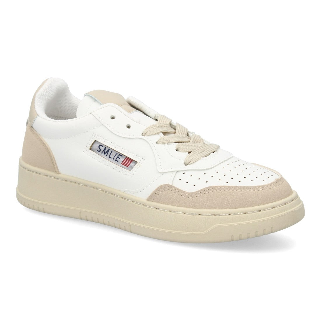 Zapatillas Retro de Mujer con Paneles Superpuestos y Puntera Perforada -Blanco