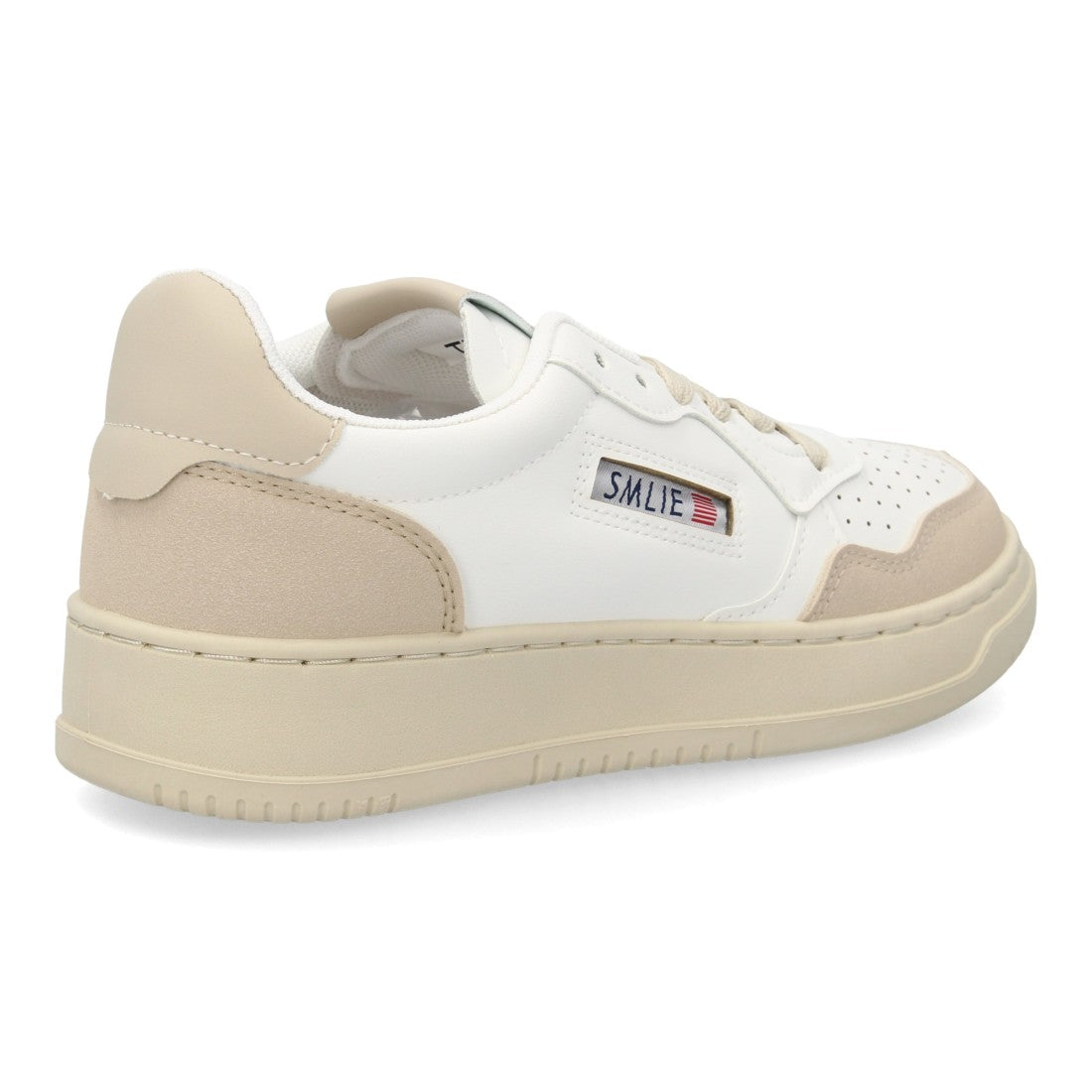 Zapatillas Retro de Mujer con Paneles Superpuestos y Puntera Perforada -Blanco