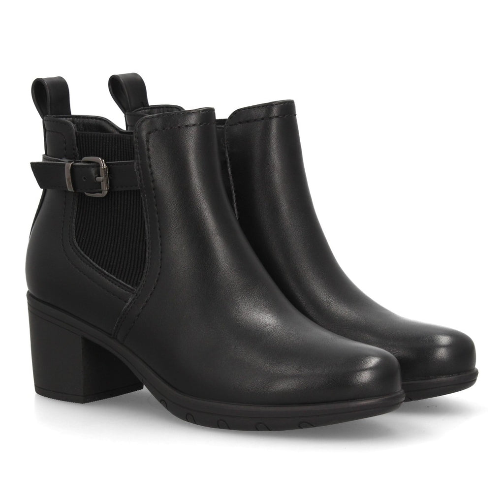 Botines Chelsea de Mujer con Tacón Ancho y Hebilla Lateral -Negro