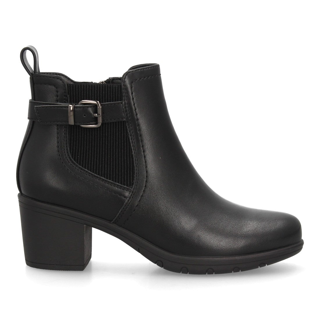 Botines Chelsea de Mujer con Tacón Ancho y Hebilla Lateral -Negro
