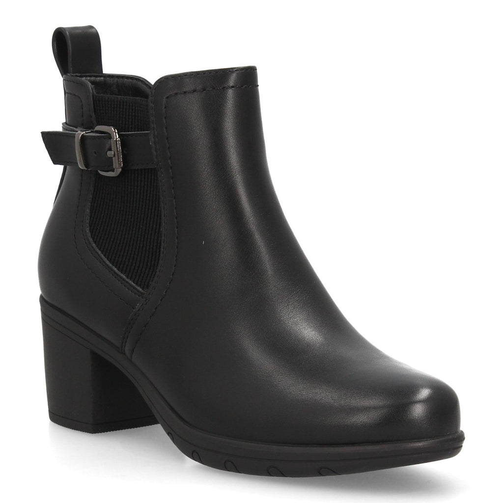 Botines Chelsea de Mujer con Tacón Ancho y Hebilla Lateral -Negro