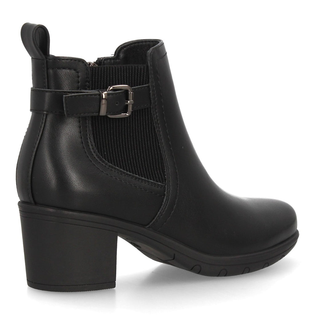Botines Chelsea de Mujer con Tacón Ancho y Hebilla Lateral -Negro