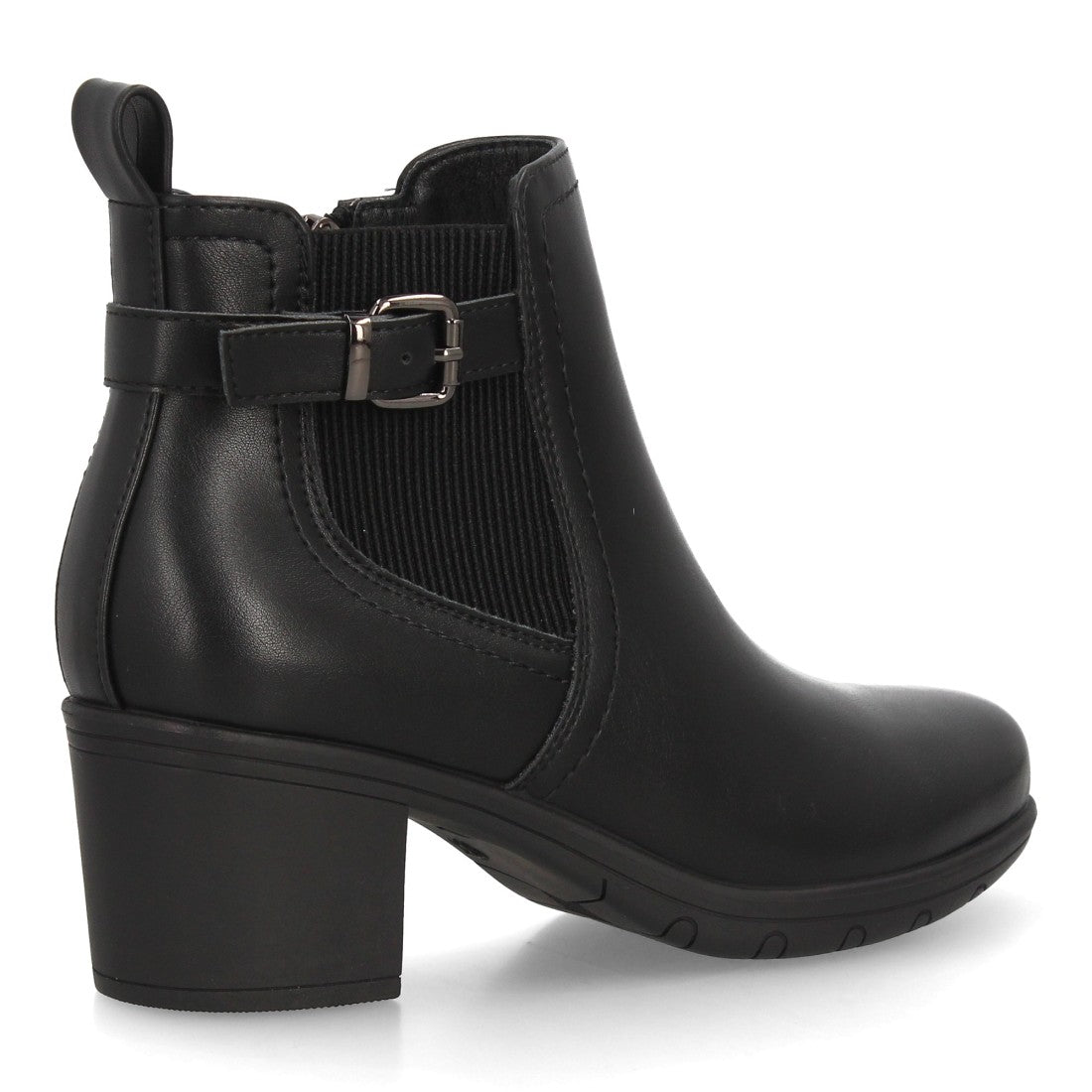 Botines Chelsea de Mujer con Tacón Ancho y Hebilla Lateral -Negro