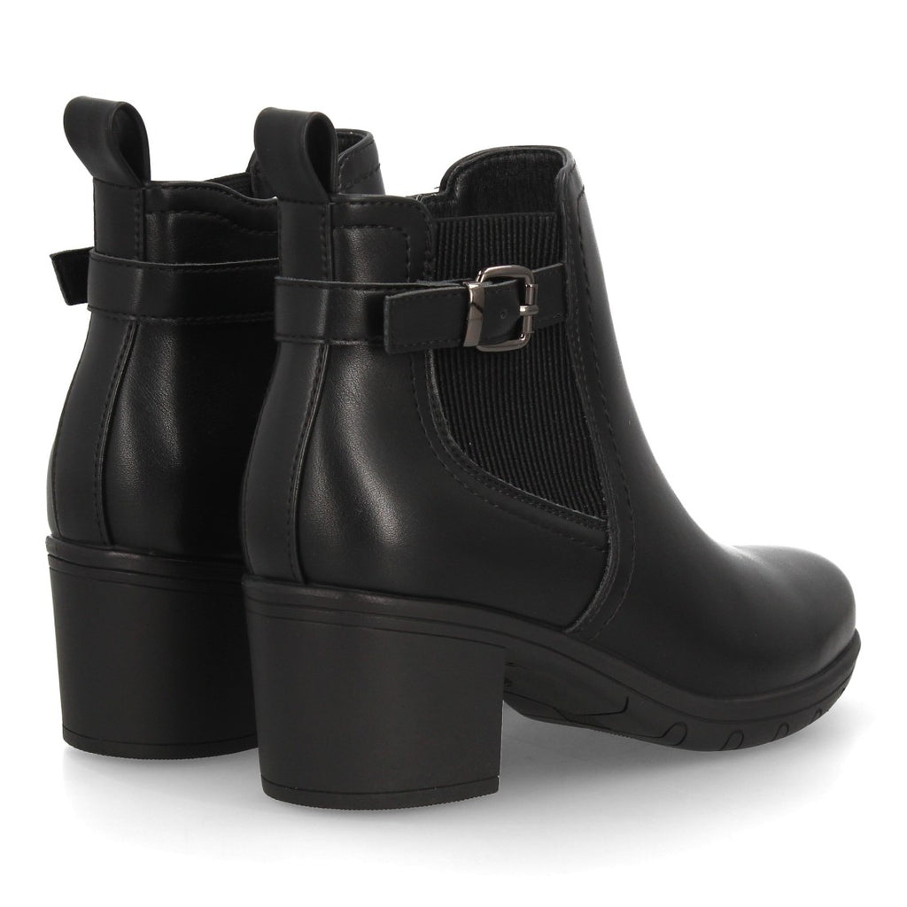 Botines Chelsea de Mujer con Tacón Ancho y Hebilla Lateral -Negro