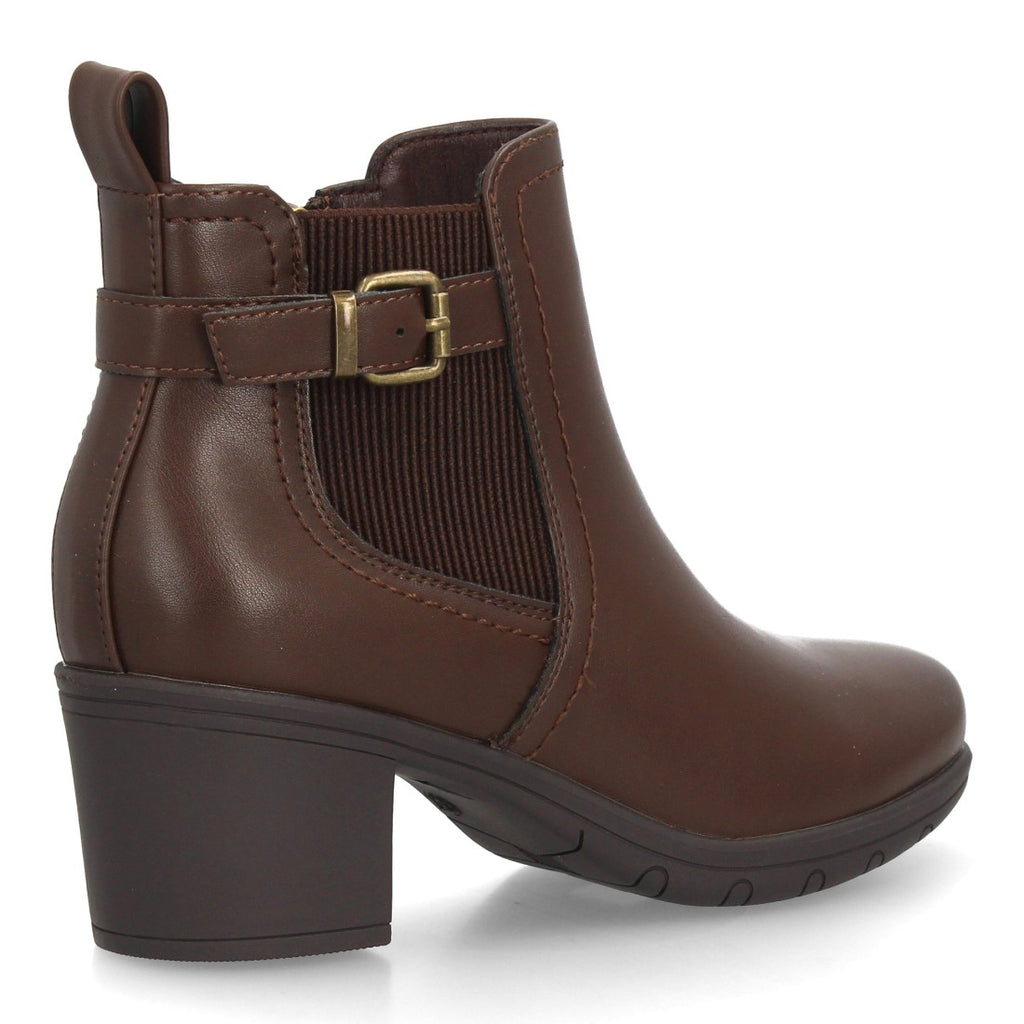 Botines Chelsea de Mujer con Tacón Ancho y Hebilla Lateral -Marron
