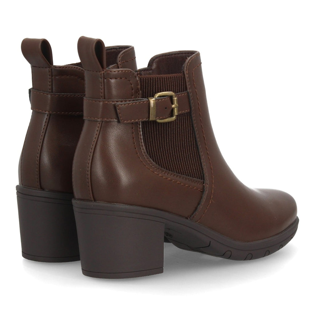 Botines Chelsea de Mujer con Tacón Ancho y Hebilla Lateral -Marron