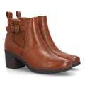Botines Chelsea de Mujer con Tacón Ancho y Hebilla Lateral -Camel
