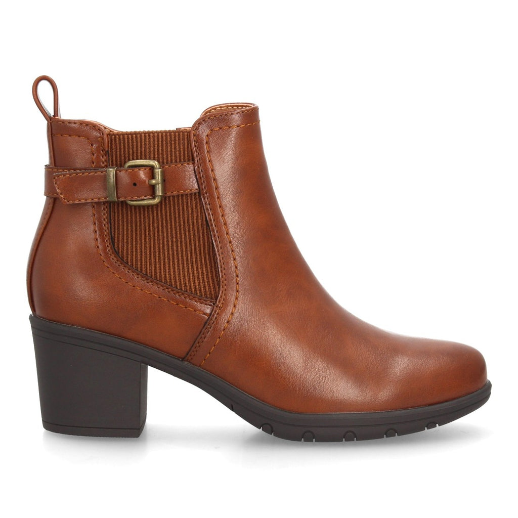 Botines Chelsea de Mujer con Tacón Ancho y Hebilla Lateral -Camel