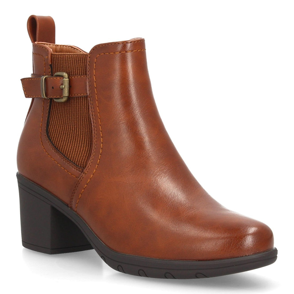 Botines Chelsea de Mujer con Tacón Ancho y Hebilla Lateral -Camel