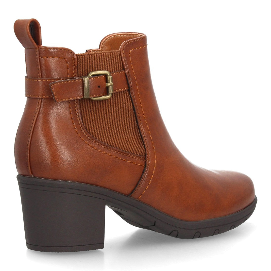 Botines Chelsea de Mujer con Tacón Ancho y Hebilla Lateral -Camel
