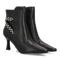 Botines de Mujer de Punta Fina con Tacón Fino, Tachuelas y Brillantes -Negro