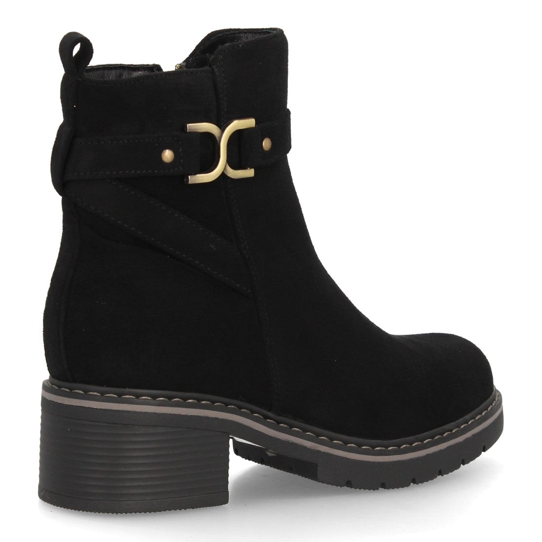 Botines de Mujer Efecto Ante con Tacón Ancho y Suela Dentada -Negro
