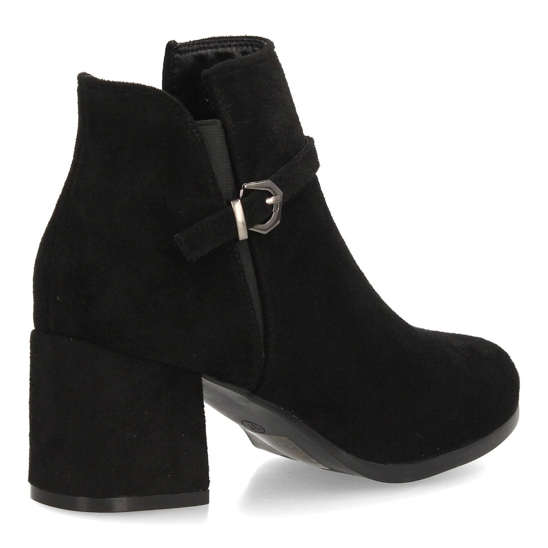 Botines de Mujer Efecto Ante con Tacón Ancho y Hebilla Metálica -Negro