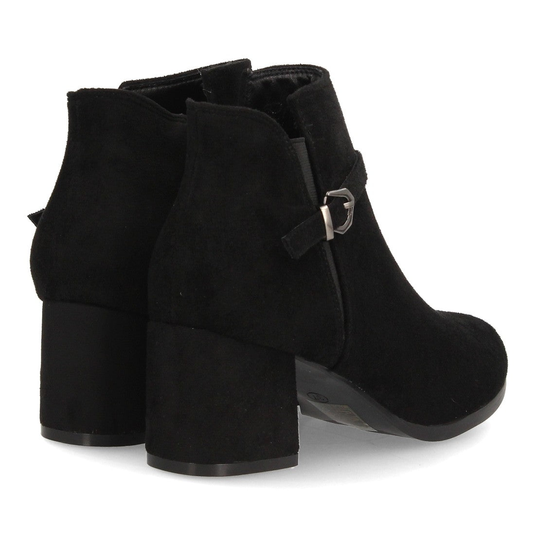 Botines de Mujer Efecto Ante con Tacón Ancho y Hebilla Metálica -Negro