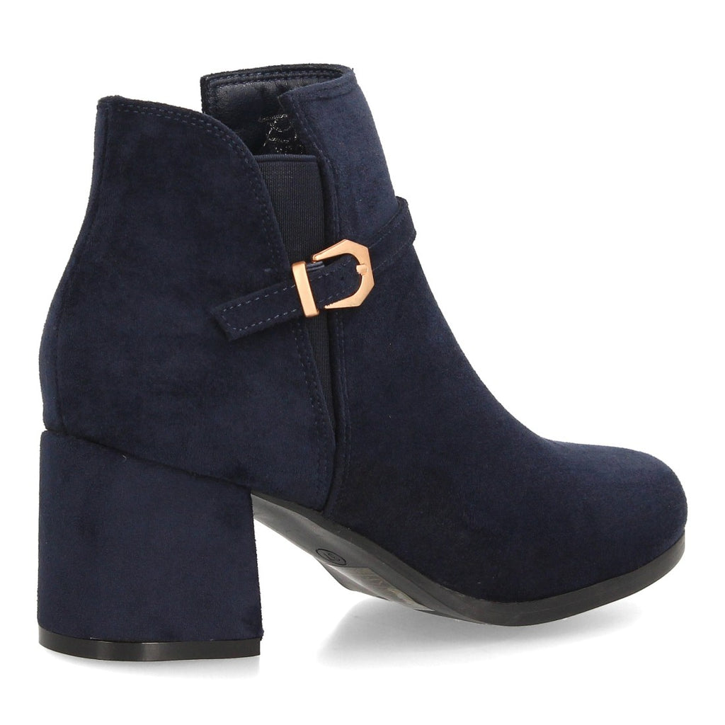 Botines de Mujer Efecto Ante con Tacón Ancho y Hebilla Metálica -Azul
