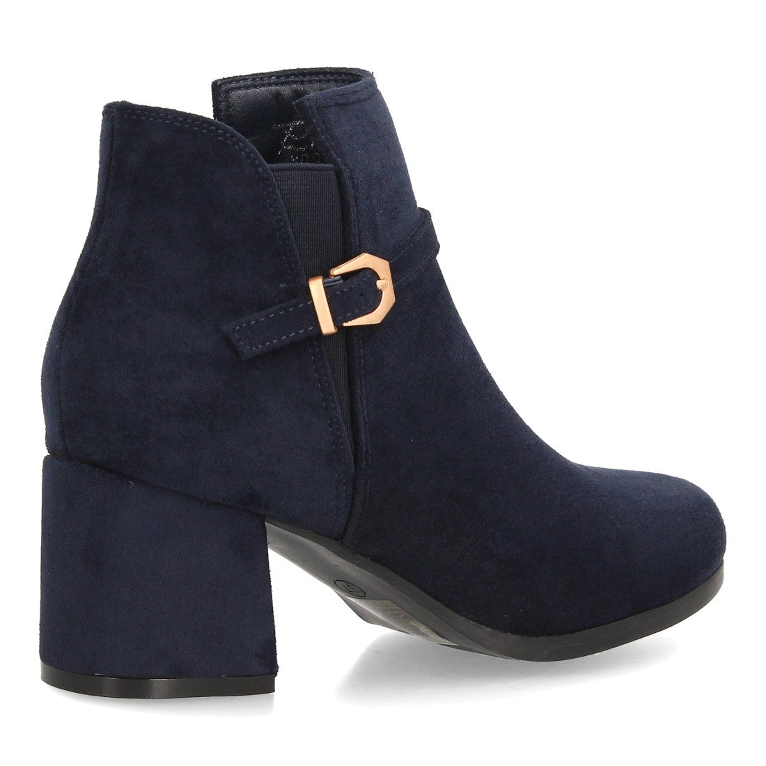 Botines de Mujer Efecto Ante con Tacón Ancho y Hebilla Metálica -Azul