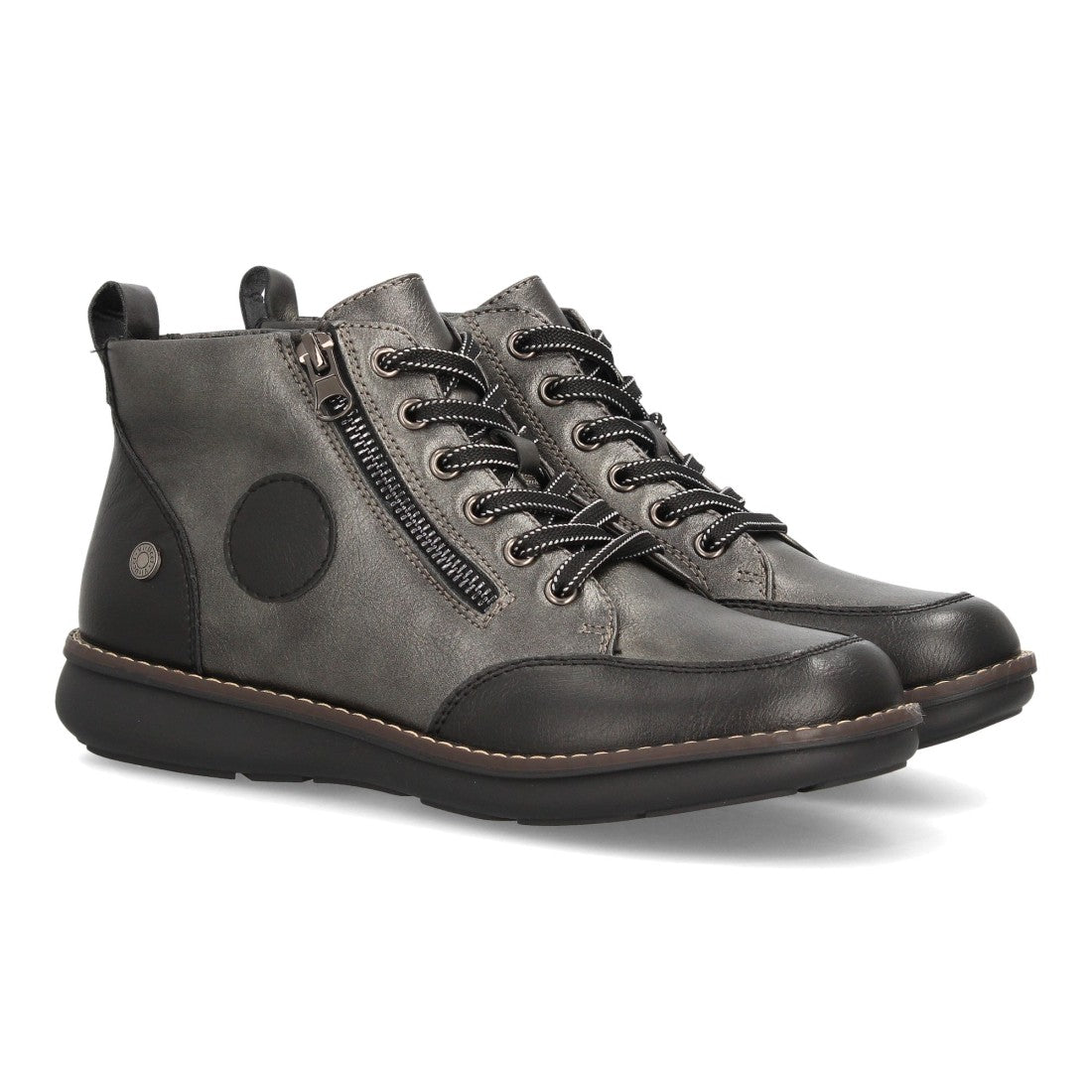 Botines Casual de Mujer con Cremallera y Combinación de Texturas -Negro
