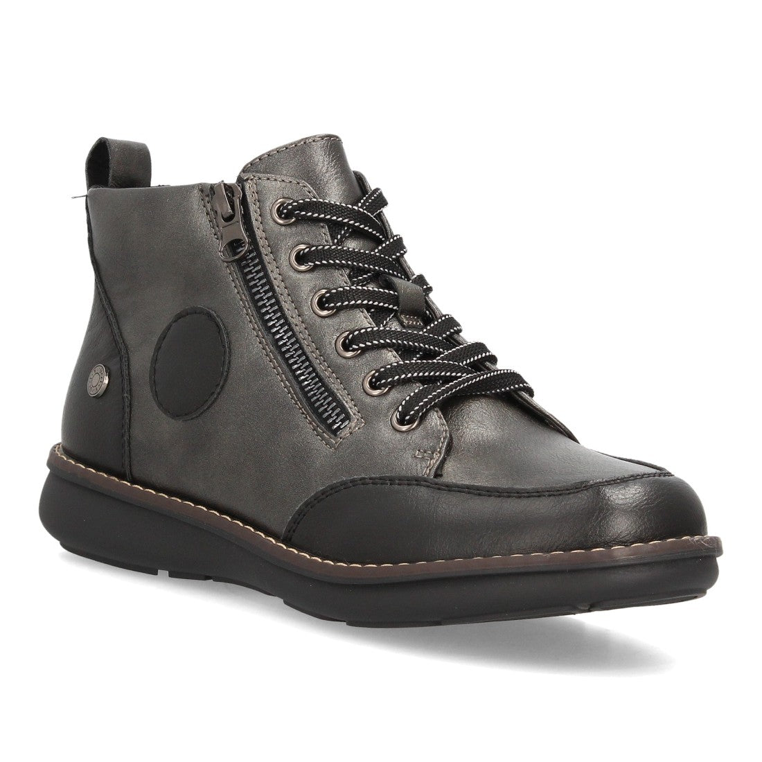 Botines Casual de Mujer con Cremallera y Combinación de Texturas -Negro