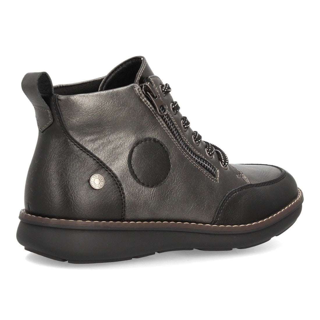 Botines Casual de Mujer con Cremallera y Combinación de Texturas -Negro