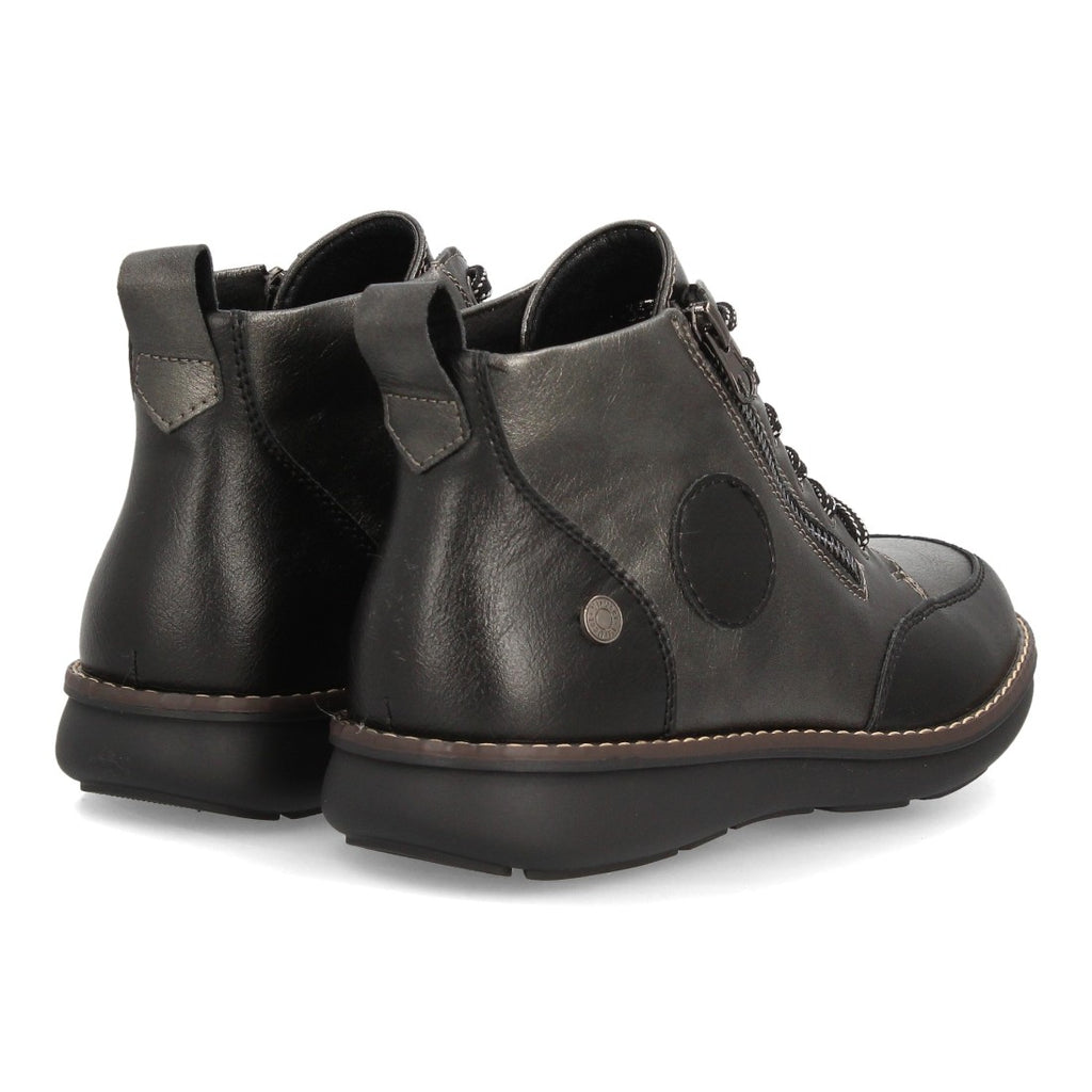 Botines Casual de Mujer con Cremallera y Combinación de Texturas -Negro