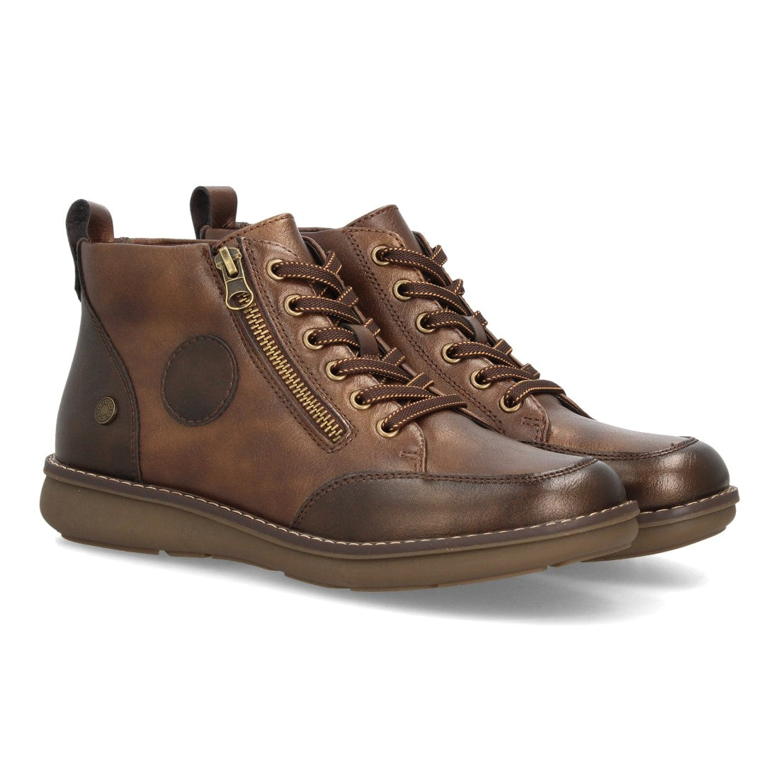 Botines Casual de Mujer con Cremallera y Combinación de Texturas -Marron