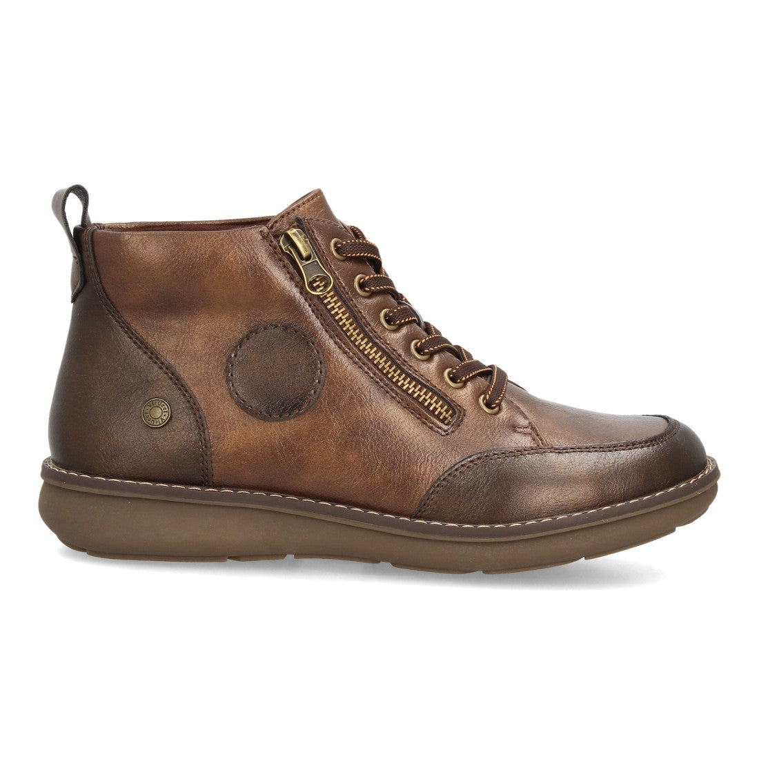 Botines Casual de Mujer con Cremallera y Combinación de Texturas -Marron