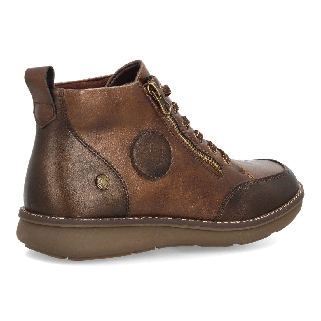 Botines Casual de Mujer con Cremallera y Combinación de Texturas -Marron