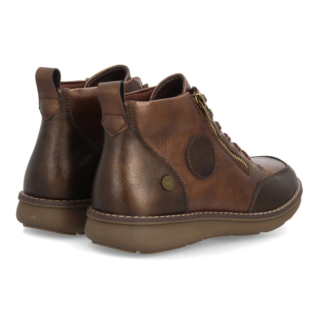 Botines Casual de Mujer con Cremallera y Combinación de Texturas -Marron