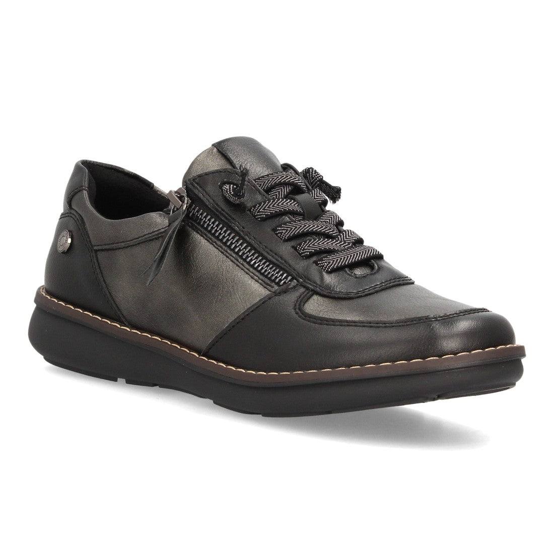 Zapatos Casual de Mujer con Cremallera Lateral y Suela Flexible -Negro