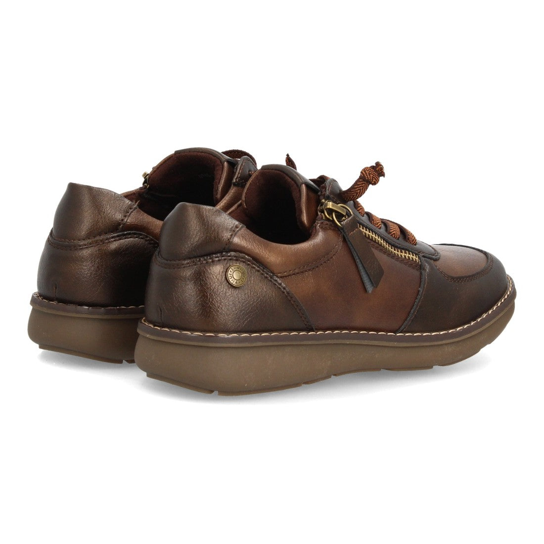 Zapatos Casual de Mujer con Cremallera Lateral y Suela Flexible -Marron