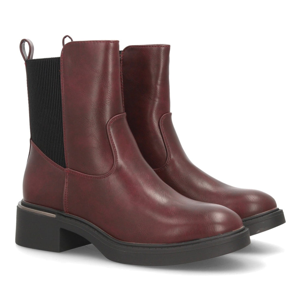 Botines Chelsea de Mujer con Plataforma, Elásticos y Hebilla -Burdeos
