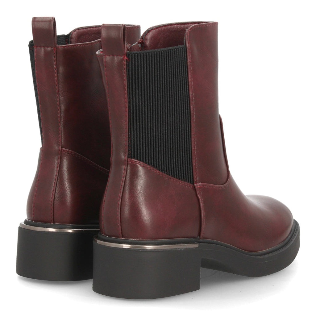 Botines Chelsea de Mujer con Plataforma, Elásticos y Hebilla -Burdeos