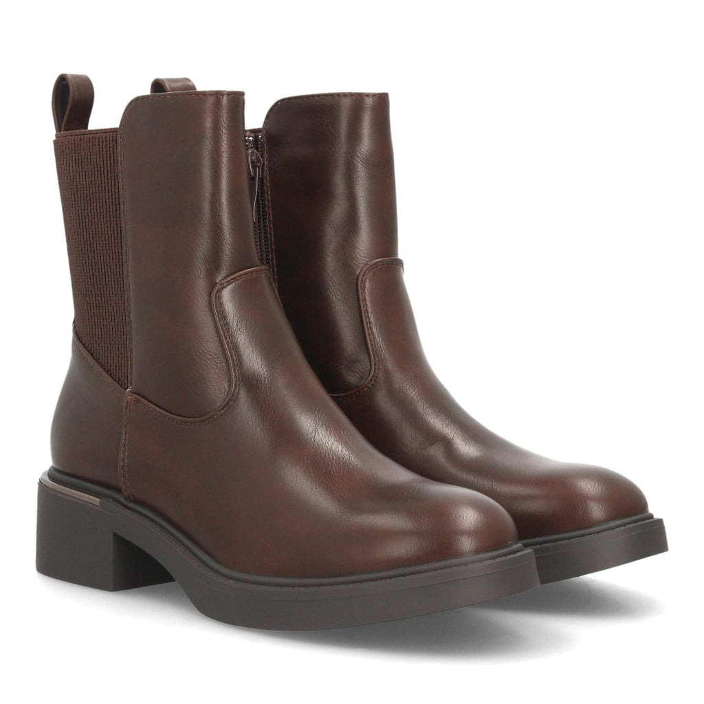 Botines Chelsea de Mujer con Plataforma, Elásticos y Hebilla -Marron